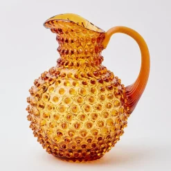 New Mrs. Alice Amber Hobnail Jug And Glasses (Set Of 6)