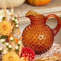 New Mrs. Alice Amber Hobnail Jug And Glasses (Set Of 6)