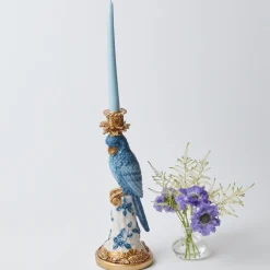 Best Mrs. Alice Blue & White Parrot Candle Holder (Pair)
