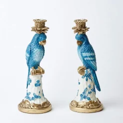 Best Mrs. Alice Blue & White Parrot Candle Holder (Pair)