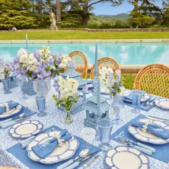New Mrs. Alice Blue And White Rim Frilled Glasses (Set Of 4)