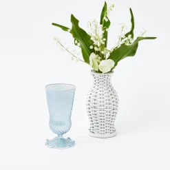 New Mrs. Alice Blue And White Rim Frilled Glasses (Set Of 4)