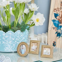 Hot Mrs. Alice Blue Floral Tole Scalloped Planter