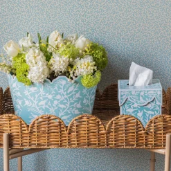 Hot Mrs. Alice Blue Floral Tole Scalloped Planter