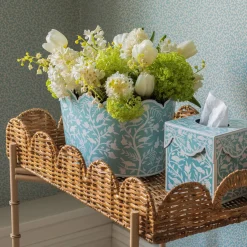 Hot Mrs. Alice Blue Floral Tole Scalloped Planter