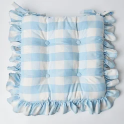 Best Mrs. Alice Blue Gingham Ruffle Seat Pad Cushion
