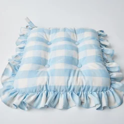 Best Mrs. Alice Blue Gingham Ruffle Seat Pad Cushion