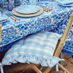 Outlet Mrs. Alice Blue Gingham Ruffle Seat Pad Cushion (Set Of 4)