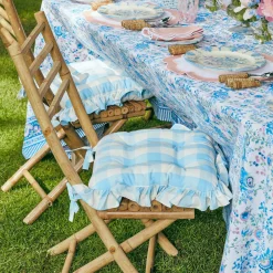 Outlet Mrs. Alice Blue Gingham Ruffle Seat Pad Cushion (Set Of 4)