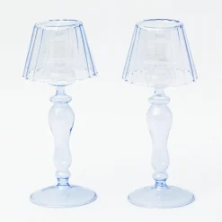 Mrs. Alice Blue Glass Lantern Tea Light Holders (Pair) - 24Cm
