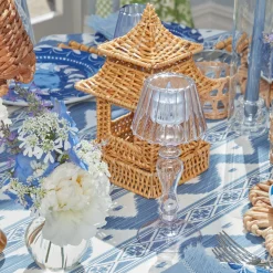 Mrs. Alice Blue Glass Lantern Tea Light Holders (Pair) - 24Cm
