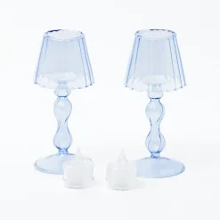 Best Mrs. Alice Blue Glass Lantern Tea Light Holder (Pair) - 18 Cm