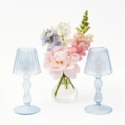 Clearance Mrs. Alice Blue Glass Lantern Tea Light Holder (Pair) - 18 Cm