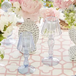 Hot Mrs. Alice Blue Glass Lantern Tea Light Holder Set