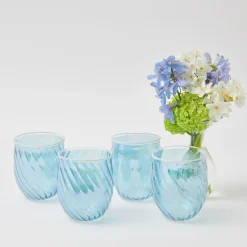 Discount Mrs. Alice Blue Swirl Water Glasses With White Rim (Set Of 4)