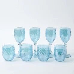 Discount Mrs. Alice Blue Swirl Water Glasses With White Rim (Set Of 4)