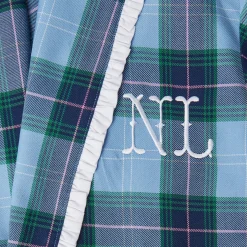 Outlet Mrs. Alice Blue Tartan Frilled Dressing Gown