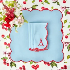 Online Mrs. Alice Blue With Red Scallop Placemats & Napkins (Set Of 4)