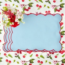 Online Mrs. Alice Blue With Red Scallop Placemats & Napkins (Set Of 4)