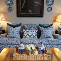 Outlet Mrs. Alice Cobalt Blue Bamboo Trellis Fabric