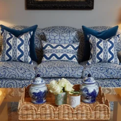 Outlet Mrs. Alice Cobalt Blue Bamboo Trellis Fabric