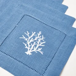 Discount Mrs. Alice Coral Blue Linen Cocktail Napkins (Set Of 4)