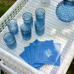 Discount Mrs. Alice Coral Blue Linen Cocktail Napkins (Set Of 4)