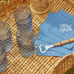 Discount Mrs. Alice Coral Blue Linen Cocktail Napkins (Set Of 4)