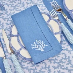 New Mrs. Alice Coral Blue Linen Napkins (Set Of 4)