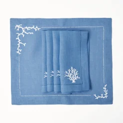 New Mrs. Alice Coral Blue Linen Napkins (Set Of 4)
