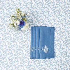 New Mrs. Alice Coral Blue Linen Napkins (Set Of 4)