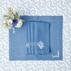 New Mrs. Alice Coral Blue Linen Napkins (Set Of 4)