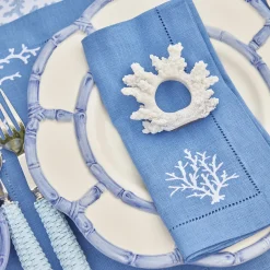 New Mrs. Alice Coral Blue Linen Napkins (Set Of 4)