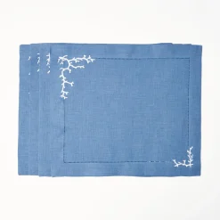 Discount Mrs. Alice Coral Blue Linen Placemats (Set Of 4)