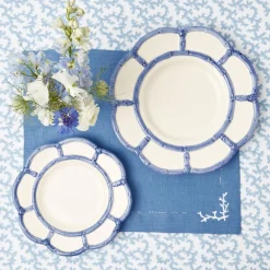 Hot Mrs. Alice Coral Blue Linen Placemats & Napkins (Set Of 4)