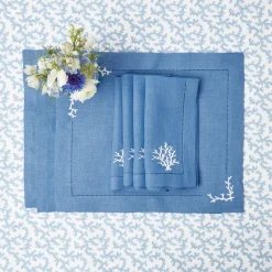New Mrs. Alice Coral Blue Linen Set