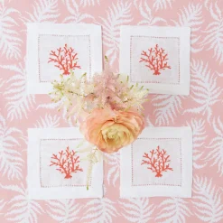 Hot Mrs. Alice Coral Linen Cocktail Napkins (Set Of 4)