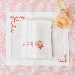 Sale Mrs. Alice Coral Linen Napkins (Set Of 4)