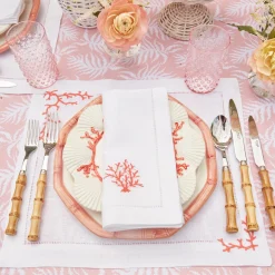 Clearance Mrs. Alice Coral Linen Placemats & Napkins (Set Of 4)