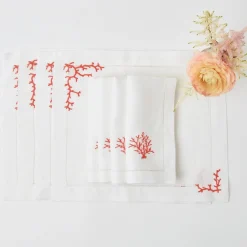 Mrs. Alice Coral Linen Placemats (Set Of 4)