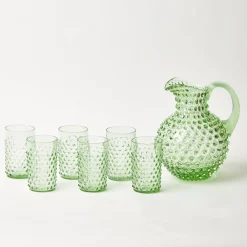 Clearance Mrs. Alice Emerald Hobnail Glasses & Jug Set
