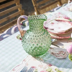 Hot Mrs. Alice Emerald Hobnail Jug With Rose Handle & Glasses (Set Of 6)