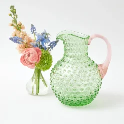Hot Mrs. Alice Emerald Hobnail Jug With Rose Handle & Glasses (Set Of 6)