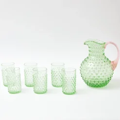 Hot Mrs. Alice Emerald Hobnail Jug With Rose Handle & Glasses (Set Of 6)