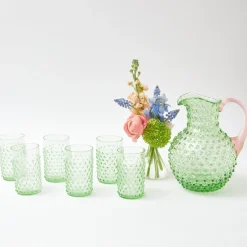 Best Mrs. Alice Emerald Hobnail Jug With Rose Handle & Glasses (Set Of 6)