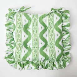 Sale Mrs. Alice Frilled Green Ikat Seat Pad Cushion