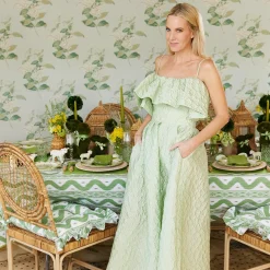 Sale Mrs. Alice Frilled Green Ikat Seat Pad Cushion