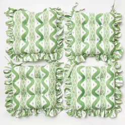 Clearance Mrs. Alice Frilled Green Ikat Seat Pad Cushion (Set Of 4)