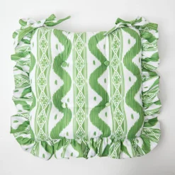 Clearance Mrs. Alice Frilled Green Ikat Seat Pad Cushion (Set Of 4)