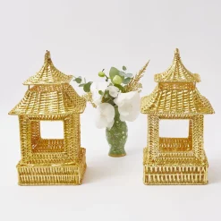 Sale Mrs. Alice Gold Rattan Pagoda Lantern